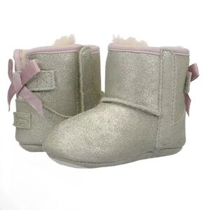 UGG Sparkly Gold Suede Kids Boots with Pink Bow & Lining